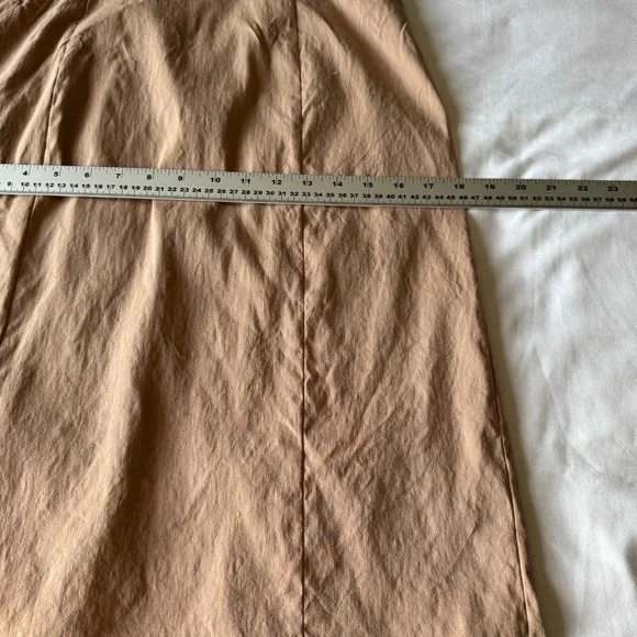 Zara Lattice Tie Back Linen Blend Midi Dress Beige/Tan Medium High Slit Cocktail - Picture 11 of 16